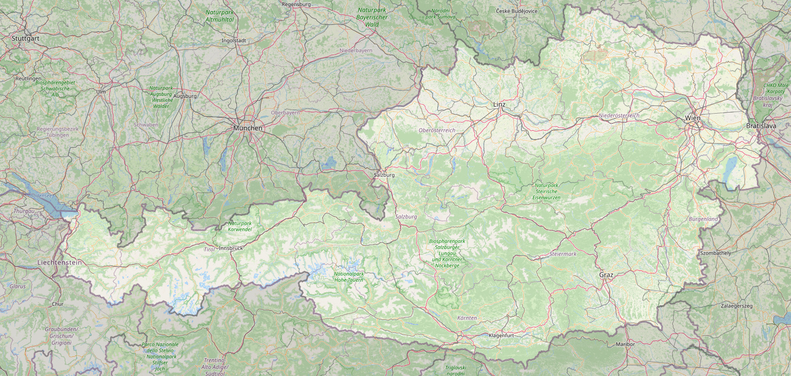 Mapa Austri z OSM.